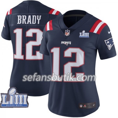 New England Patriots Tröjor Tom Brady 12 Nike Blå 2019 Super Bowl LIII - Dame New England Patriots Tröjor Tom Brady 12 Nike Blå 2019 Super Bowl LIII - Dame